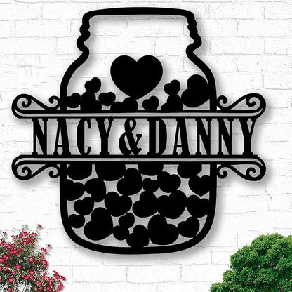 Customized Heart Metal Sign, Couple Metal Name Sign, Metal Wall Art Decor, Family Wall Decor, Outdoor Metal Sign, Personalized Family Name Sign,Wedding Anniversary Wedding Gifts Metal Art, Wall Décor