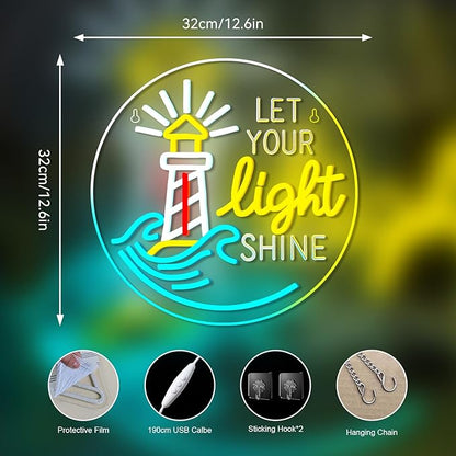 Lighthouse Let Your Light Shine Neon Sign Sunset Sunrise Sea Light for Wall Decor Man Cave Bedroom Bar Living Room Club Gift Lighthouse Neon Decoration