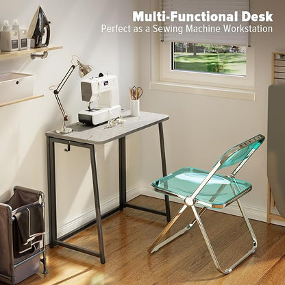 WOHOMO Small Foldable Computer Desk Writing Study Desk Easy Assembly Space-Saving Foldable Laptop Table Writing Workstation for Home Office,Grey