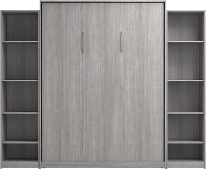 Bestar Claremont Queen Murphy Bed with Closet Organizers (105W) in Platinum Gray, Space-Saving Sleeping Arrangement for Multipurpose Room