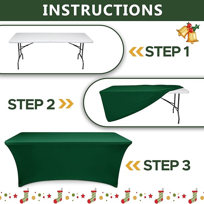 Spandex Table Cloths for 8 Foot Rectangle Tables-6 Pack Hunter Green Fitted Stretch Table Covers-Elastic Christmas Tablecloths for Party, Vendor Booth, Banquet Buffet Event, Craft Trade Show