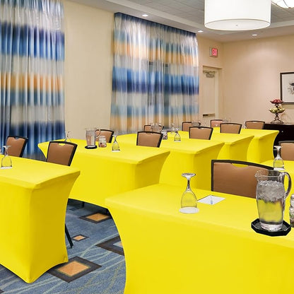 Fitted Stretch Table Cover for 4 Foot Rectangle Tables-8 Pack Yellow Spandex Tablecloth-Elastic Folding Tablecloths for Party, Vendor Booth Display, Banquet Buffet Event, Craft Trade Show