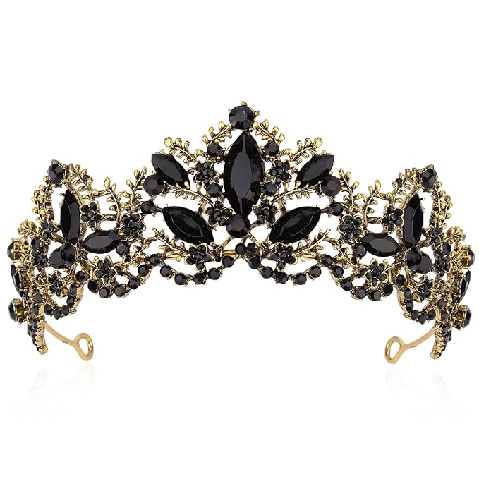 Black Tiara for Women Gold Crown for Girls Wedding Princess Birthday Crystal Rhinestones Headbands for Prom Bridal Party Halloween Costume Christmas Gift