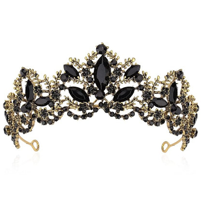Black Tiara for Women Gold Crown for Girls Wedding Princess Birthday Crystal Rhinestones Headbands for Prom Bridal Party Halloween Costume Christmas Gift