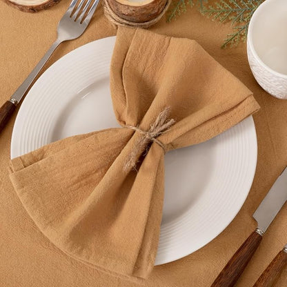 Socomi Cloth Napkins Caramel Fall Thanksgiving Washable Reusable Bulk Linen Cotton Napkins Set of 10 17"x17" for Wedding Party Bridal Baby Shower Birthday Dining Table Decorations
