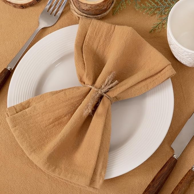 Socomi Cloth Napkins Caramel Fall Thanksgiving Washable Reusable Bulk Linen Cotton Napkins Set of 4 17"x17" for Wedding Party Bridal Baby Shower Birthday Dining Table Decorations