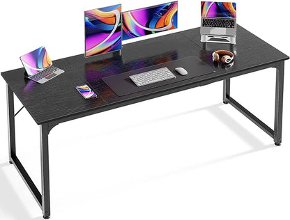Huuger Modern Simple Office Desk, 63 Inch, Gaming & Writing Desk with Storage, Large Legroom, Metal Frame, Black