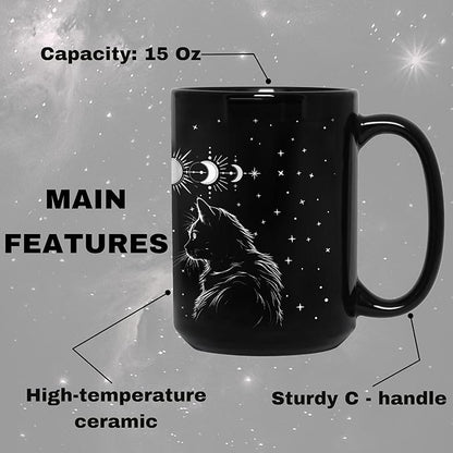 Black Cat Mug 15oz Cat Lover Gifts for Women Funny Goth Coffee Mug - Witch, Goth Decor Christmas Cup With Cats Goth Gift Witchy Gifts for Women, Men - Xmas Decorations Cats Christmas Gothic Home Decor