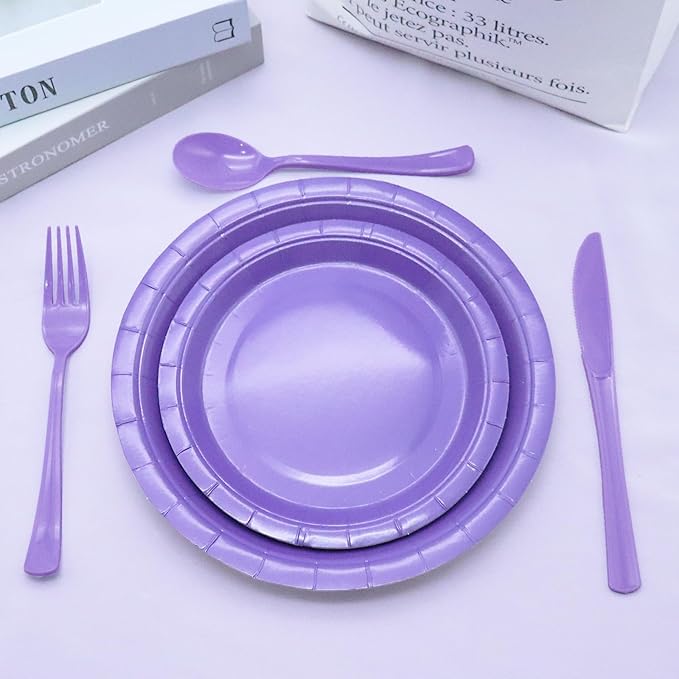 150 Pcs Purple Plastic Silverware, Purple Utensils, Silverware Set Includes 50 Plastic Forks, 50 Spoons, 50 Knives Disposable for Birthday, Celebration, Baby Shower