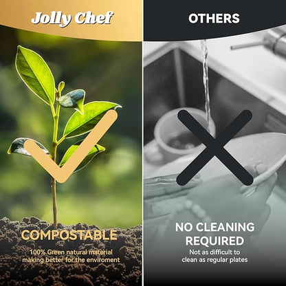 JOLLY CHEF Compostable Heavy Duty Plates 𝟭𝟬 𝗜𝗻𝗰𝗵 [𝟱𝟬𝟬 𝗣𝗮𝗰𝗸] Eco-Friendly Disposable Paper Plates Made of Bagasse Biodegradable Bulk for Party Dinner Sugarcane Lunch Christmas (Natural)