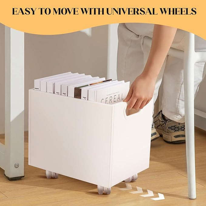 CINPIUK Rolling File Organizer with Wheels, Stackable Storage File Boxes, Portable Letter/Legal Size File Folder Box Book Box Document Organizer for Home Office Filing Storage Bin, White