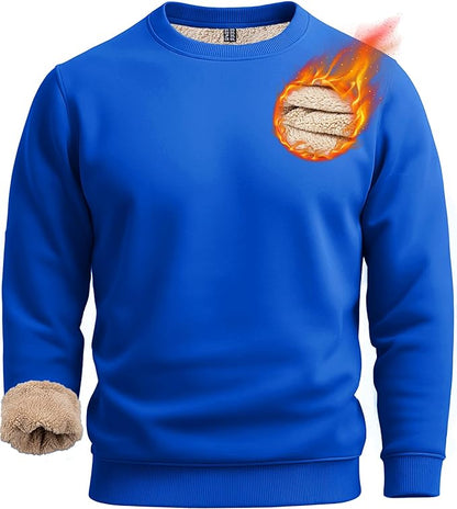 Boladeci Men's Full Sherpa Lined Crewneck Sweatshirts Heavy-weight Fleece Pullover Thick Thermal Long Sleeve Cotton