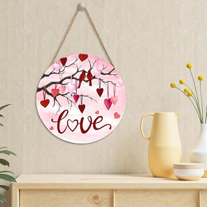 Valentine's Day Love Pink Welcome Door Sign 12x12 Red Love Heart Bird Decorations Door Hanger Rustic Wooden Hanging Wall Plaque Sign Happy Valentines Day Wreath for Front Door Porch Housewarming Gifts
