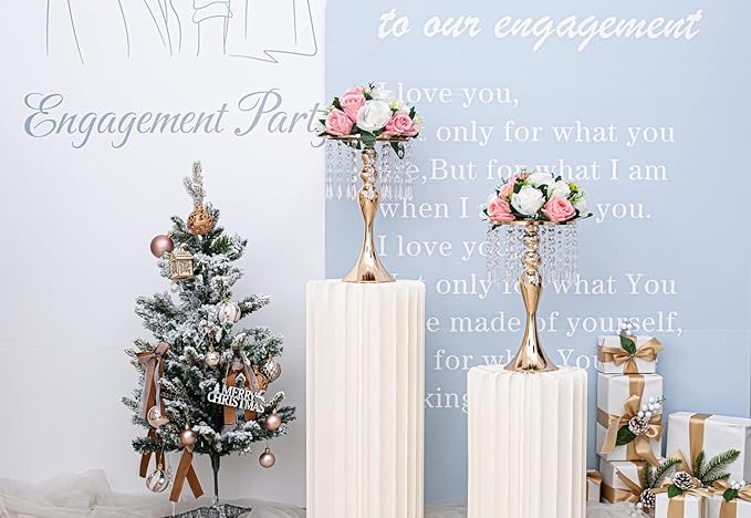 LANLONG Wedding Centerpieces for Tables, 12.99in Metal Gold Vases for Centerpieces, 10PcsTall Crystal Flower Stand for Centerpiece Table Wedding Party Reception Home Decor