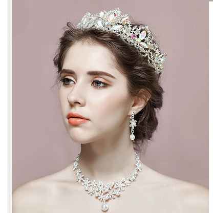 Silver Tiaras for Women Crystal Crowns for Girls Aurora Borealis Wedding Bridal Princess Prom Party Queen Hair Accessories for Birthday Halloween Bride Bridesmaids Photography Quinceanera