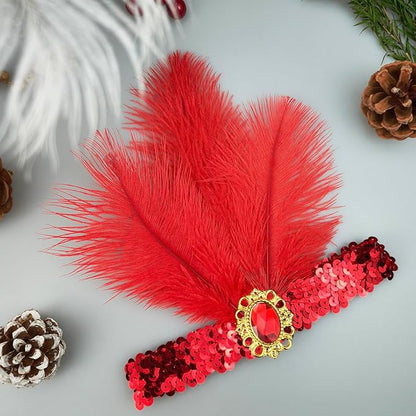 Feather Headpiece Sequins Headbands 1920s Flapper Showgirl Headpieces for Women Girls Carnival Party Accessories