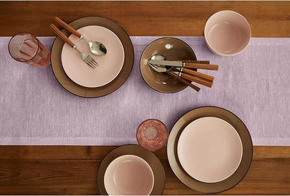 Solino Home Linen Small Table Runner 48 Inches - Athena, 100% Pure Linen Chambray Lavender Table Runner 14 x 48 Inch Ideal for Dresser and Coffee Tables - Holiday