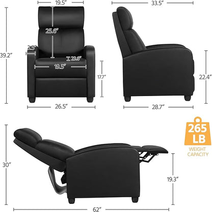 Yaheetech Recliner Chair PU Leather Recliner Sofa Home Theater Seating with Lumbar Support Overstuffed High-Density Foam & Pocket Springs, Push Back Recliners Armchair for Living Room
