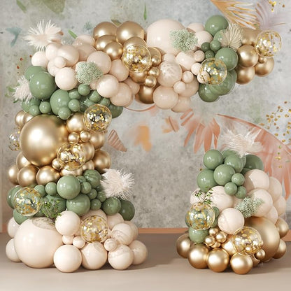 Sage Green and White Gold Balloons Arch Garland Kit 164Pcs Different Sizes Balloons 18 10 5 Inch for Baby Shower Bridal Shower Birthday Wedding Party Decorations