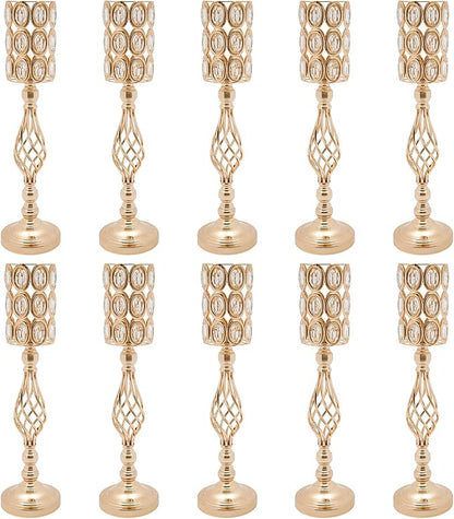 Wedding Centerpieces Gold Vases,10PCS Metal Flower Candle Holder,Wedding Vase for Tables,Crystal Flower Vase Metal Flowers Stand for Party Tables Decorations