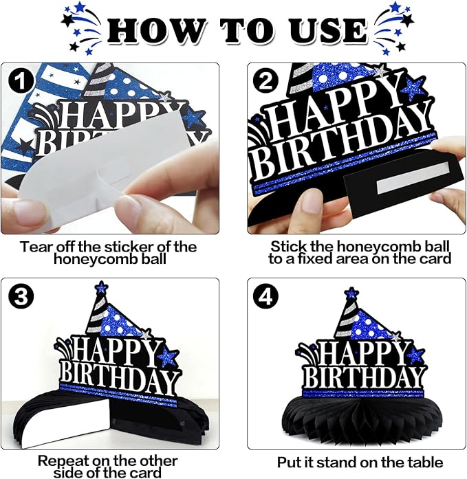 Happy 30th Birthday Decorations,30th Bday Blue Glitter Shiny Stand Honeycomb Table Centerpieces - Cheers to Thirty Years Old Birthday Party Photoprop Gift Sign.