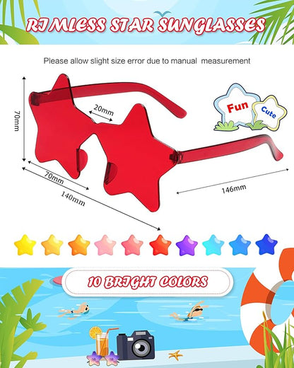 40 Pairs Rimless Star Sunglasses Bulk Wholesale Transparent Candy Color Star Glasses for Women Men Party Favors