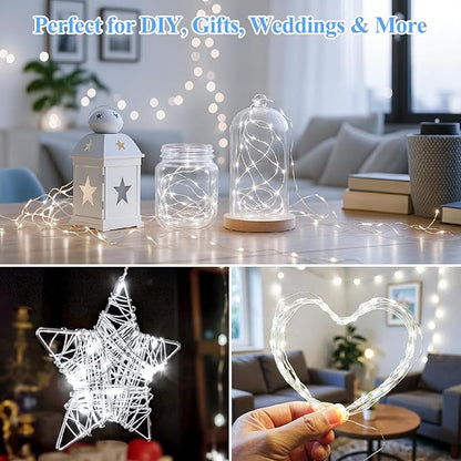 Lakumu 6 Pack Fairy Lights Battery Operated String Lights -7FT 20LED Fairy Lights Silver Wire Firefly Starry Lights for DIY Christmas Decorations Mason Jar Wedding Centerpiece Table Decor, Cool White