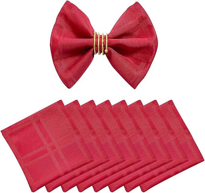 Plaid Cloth Napkins Set of 8, Checkered Style Jacquard Fabric Polyester Washable Reusable Cloth Napkins for Kitchen Dining Restaurants Wedding Party 17X17 Inch Red