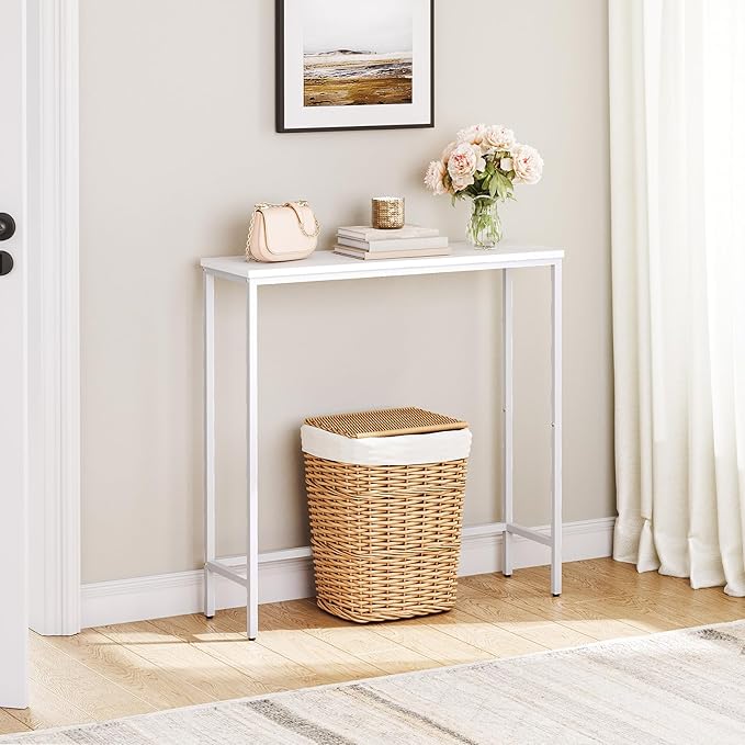 HOOBRO Narrow Console Table, 29.5" Small Entryway Table, Thin Sofa Table, Side Table, Display Table, for Hallway, Bedroom, Living Room, Foyer, White WW75XG01