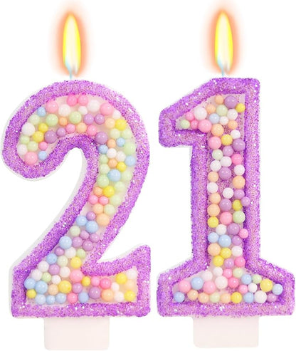 Purple Birthday Candles - Number 21 Candle, Colorful Macaron Candles, 21 Birthday Decorations for Girls, Purple Cake Decorations, Theme Party Supplies