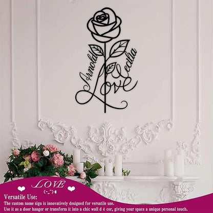 Personalized Metal Rose Sign,Wedding Decoration Sign,Metal Rose Wall Decor With Couples Name,Romantic Gifts for Anniversaries, Valentine's Day