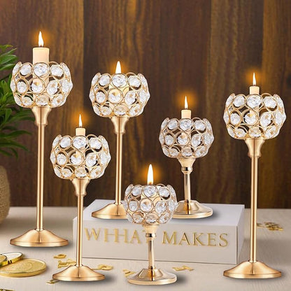 Crystal Candle Holders Set of 3 for Wedding Centerpieces Gold Or Silver Candle Holders Bulk Decorative Tealight Candle Holder for Wedding, Party,Table Centerpieces Decoration (Golden, 4Sets(12 Pcs))