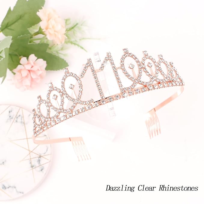 CIEHER 11th Birthday Crown + 11th Birthday Sash + Pearl Pin Set, It's My 11th Birthday Sash, 11 Birthday Tiara, 11th Birthday Decorations for Girls, 11th Birthday Gifts