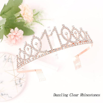 CIEHER 11th Birthday Crown + 11th Birthday Sash + Pearl Pin Set, It's My 11th Birthday Sash, 11 Birthday Tiara, 11th Birthday Decorations for Girls, 11th Birthday Gifts