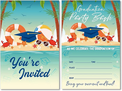 Soiceu Graduation Pool Party Bash Invitations with Envelopes Set of 20 Summer Graduation Party Invites Fill in Blank