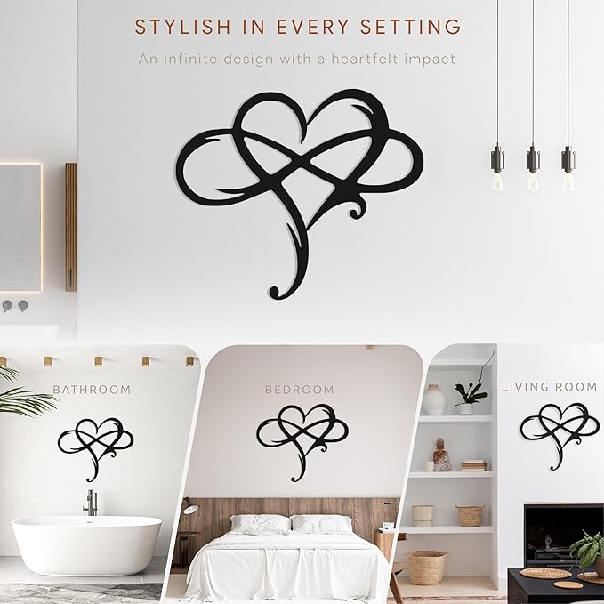 Infinity Heart Metal Wall Art for Home Decor, Eternal Love Sign Steel Wall Plaque, Home Wedding Decor, Eye-Catching Addition to Living Room, Above Bed Decor for Bedroom Ornaments
