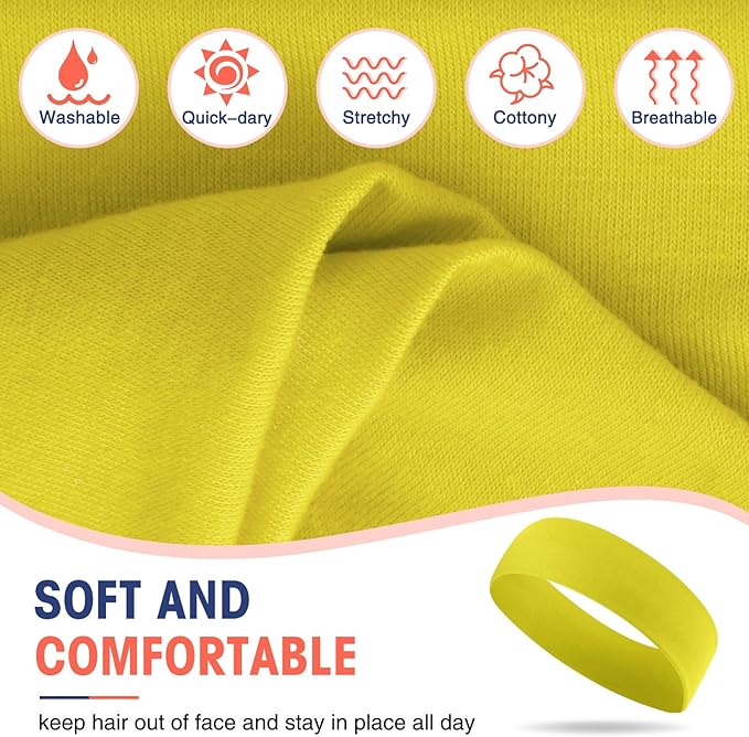Hotop 20 Pcs Sport Stretchy Headbands for Girls Women Non Slip Soft Fabric Elastic Headband Bulk for Yoga DIY Team Gifts