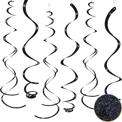 30 pcs Black Hanging Swirls Decorations Swirl Party Decorations Plastic Party Streamer for Ceiling, 26"