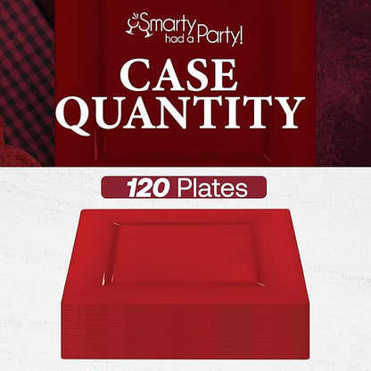 Smarty Had A Party 120 Red Square Plates for Salad 6.5" – Heavy-Duty Disposable Tableware for Weddings – Red Plastic Dessert Plates 120 Guests, High-End, Versatile Look