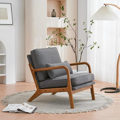 Bonnlo Linen Dark Grey Accent Chairs Set of 2, Upholstered Mid Century Modern Lounge Chairs Reading Chairs Side Sitting Chair Solid Wood Farmhouse Armchairs for Living Room, Bedroom, Guest Room