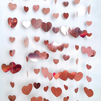 Valentines Day Party Decorations Rose Gold Heart Garland Hanging Paper Love Heart Streamer Banner for Anniversary Mothers Day Bachelorette Engagement Wedding Bridal Shower Birthday Hen Party Supplies