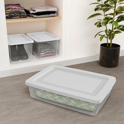 Sterilite 18 Pack Storage Boxes, Clear Plastic Stackable Containers, Lightweight Home Organizers with Snap Lids, 20 Quart, White