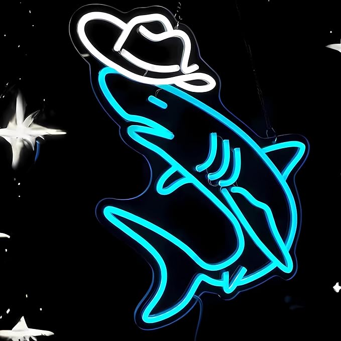 Cowboy Shark Neon Sign for Wall Decor Cowboy Kit Led Neon Light for Bar Wedding Birthday Home Party ，Art Decor Gifts for Boys Game Room,Powered by USB