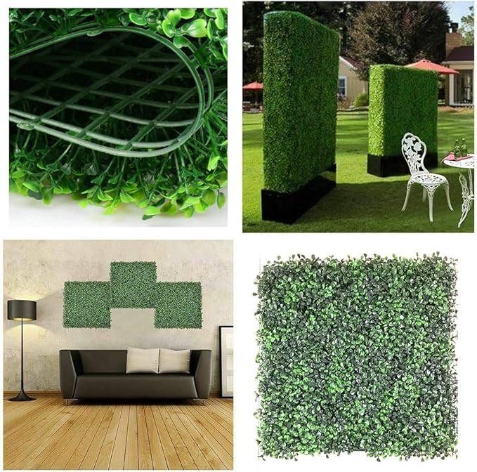 ZXMOTO 20"x20" Artificial Boxwood Hedge Panels 12PCS Artificial Boxwood Panels Topiary Hedge Plant Faux Grass Wall Decoration Faux Greenery Wall Panel for Indoor Outdoor Garden Backyard Home Decor