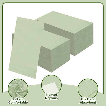100 Pcs Sage Green Paper Napkins Disposable - Sage Green Guest Dinner Napkins for Bathroom Bridal Shower Wedding Birthday Anniversary Party