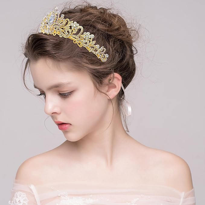 Tiaras for Women Princess Crowns for Woman Crystal Gold Crown Rhinestone Golden Headband Halloween Hair Accessories Tiara for Girls Birthday Gold Tiara for Costume Prom