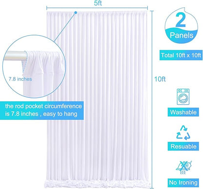 10x10 White Backdrop Curtain for Parties Wedding Wrinkle Free White Photo Curtains Backdrop Drapes Fabric Decoration for Baby Shower 5ft x 10ft,2 Panels