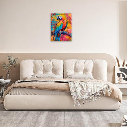 Parrot Wall Art, Graffiti Parrot Pictures Wall Decor, Colorful Birds Canvas Prints, Banksy Animal Painting, Framed Artwork for Bathroom Living Room Bedroom Office Dining Room 24"X20"