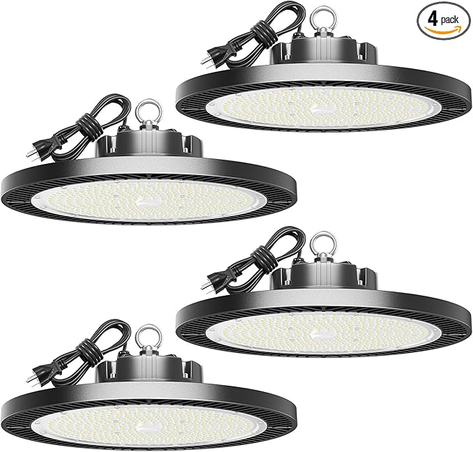 UFO Led High Bay Light, Upgrade Super Bright 350w 52500lm 5000k High Bay Led Shop Lights with Us Plug 5' Cable, Led Shop Lights for Garage Workshop Factory Barn Gym Warehouse 4 Pack