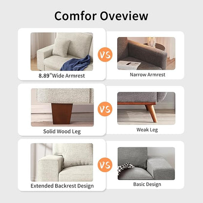DOPEDIO Modern Loveseat Sofa for Living Room,Chenille Recliner, Removable Cover, Spring Cushions, Solid Wood Frame, Easy Assembly for Small Spaces (88.58inch，Beige)